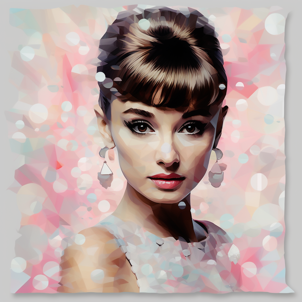 Audrey Hepburn in elegant pink and white mosaic