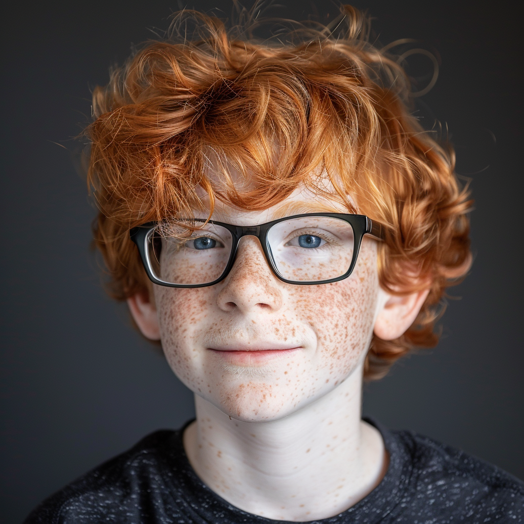 Autistic boy with red hair and glasses