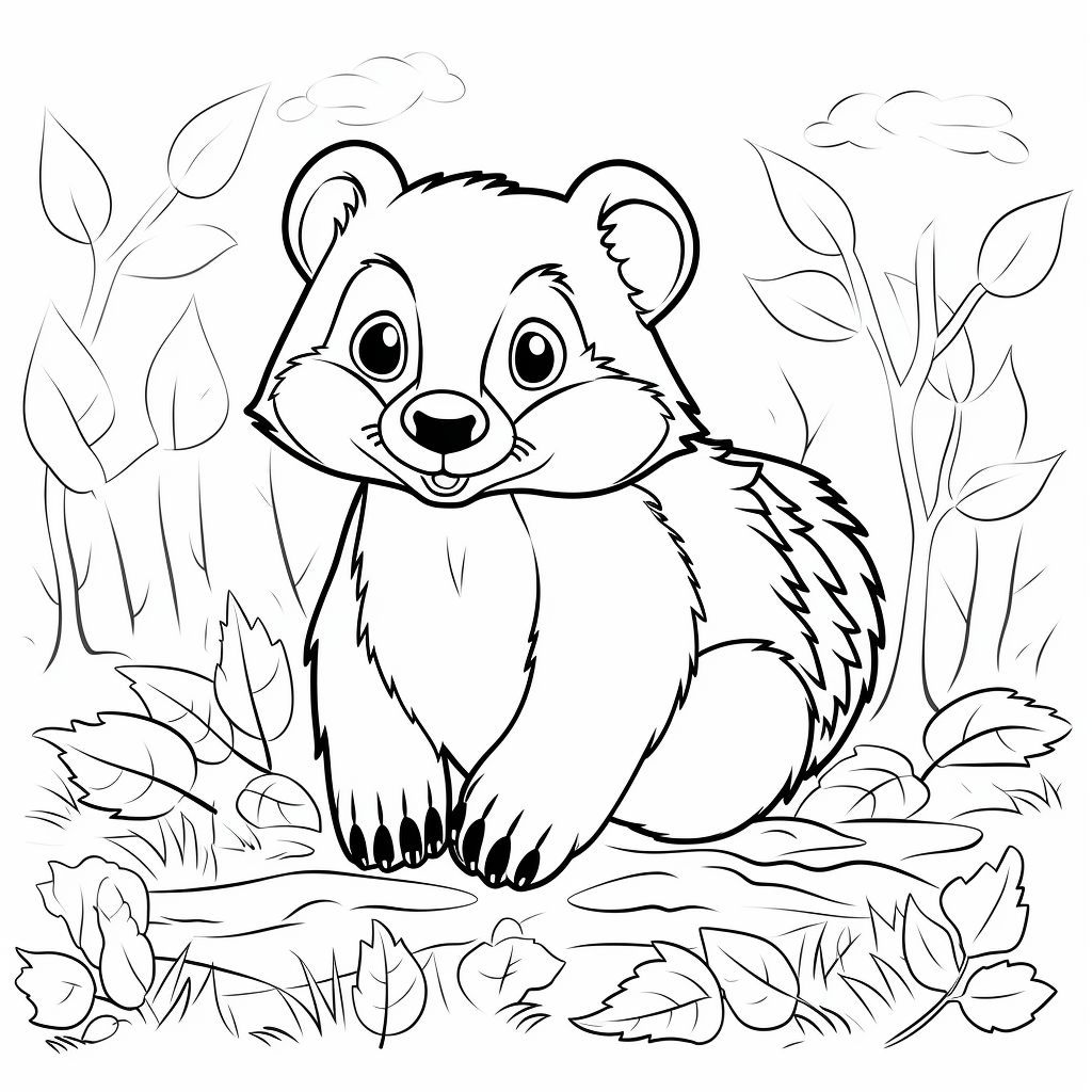 Simple black and white badger coloring page