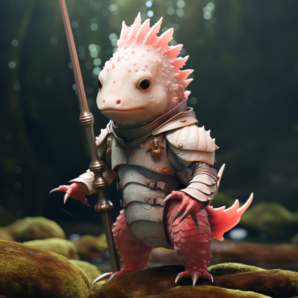 Cute axolotl posing as a knight