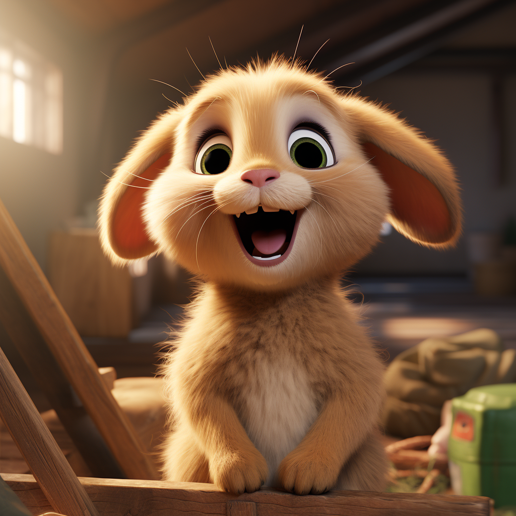 Cute baby lop earred rabbit in Pixar animation style