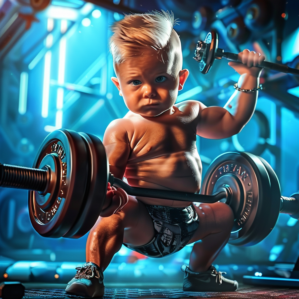 Baby Tom Brady lifting weights