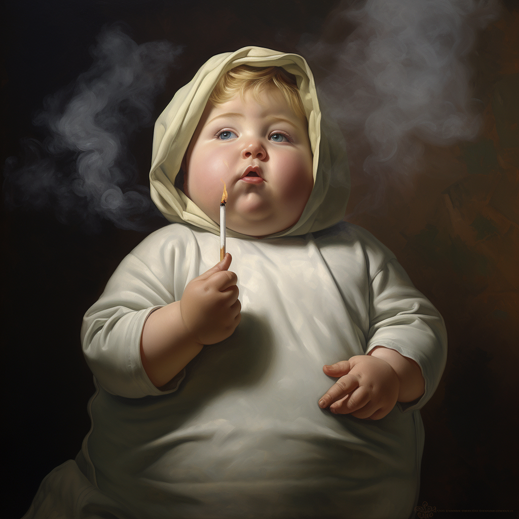 Cute Baby Praying with Cigarette