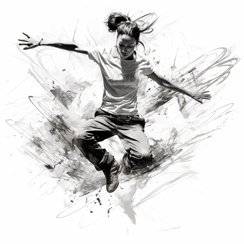 Backflip woman in dynamic line drawing