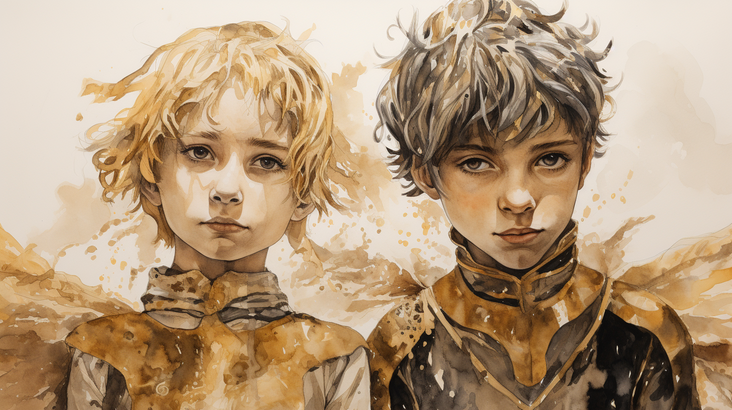 Playful bad kids drawing with gold colors