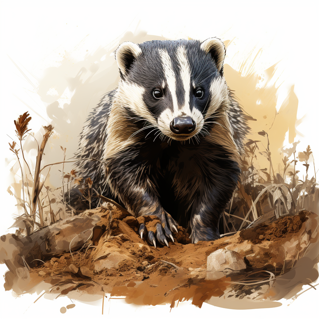 Badger with Worms, Minimalistic Illustration