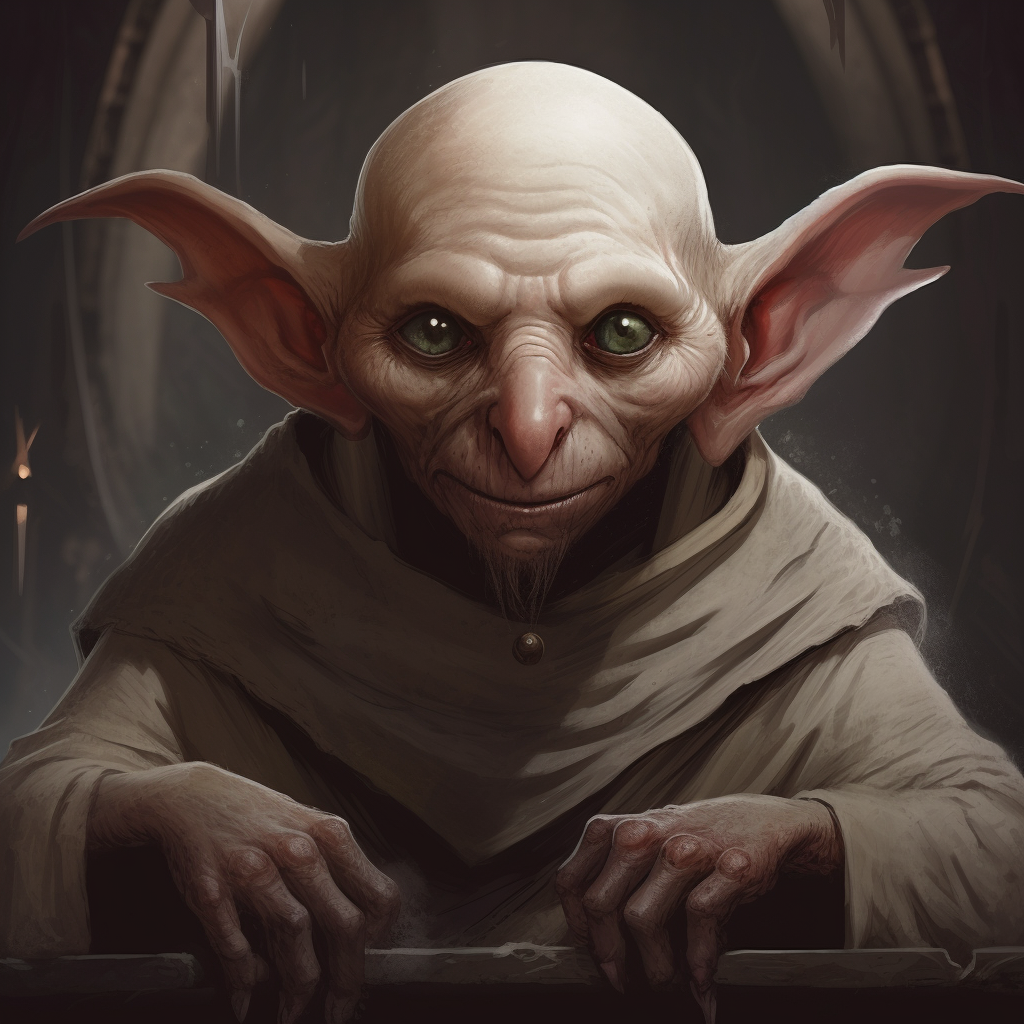 Bald elf-like creature with circular eyes and huge nose