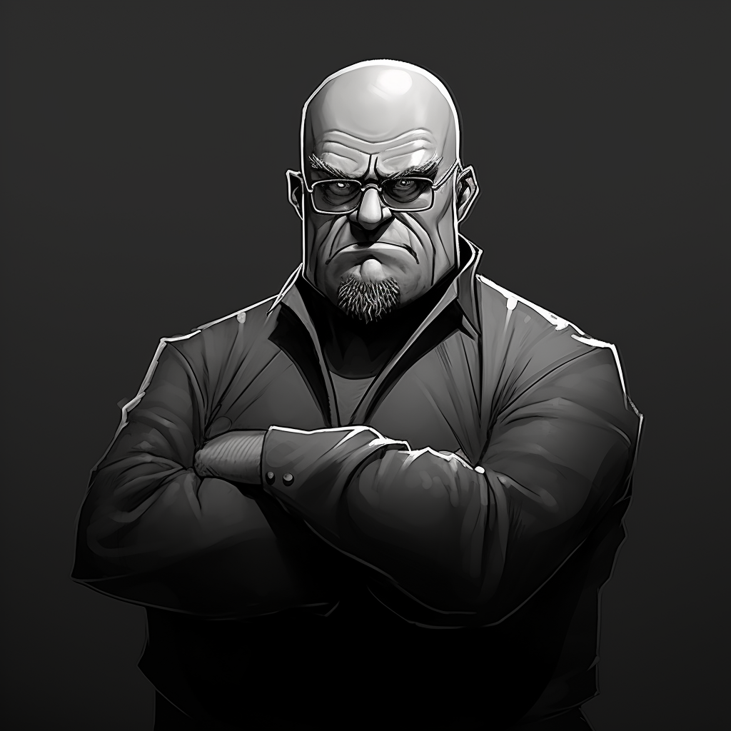 Detailed character design of bald man