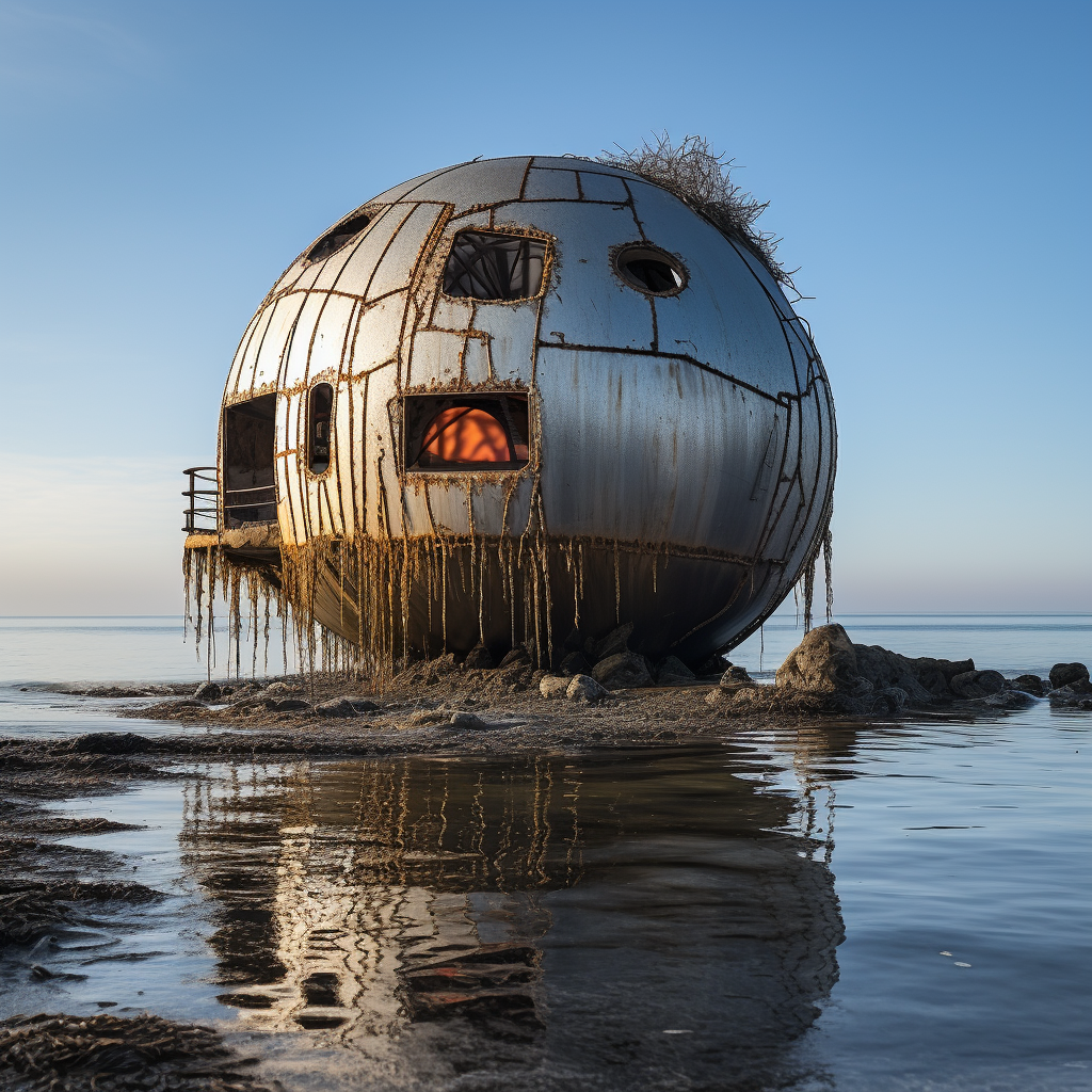 Unique ball-shaped building in the sea