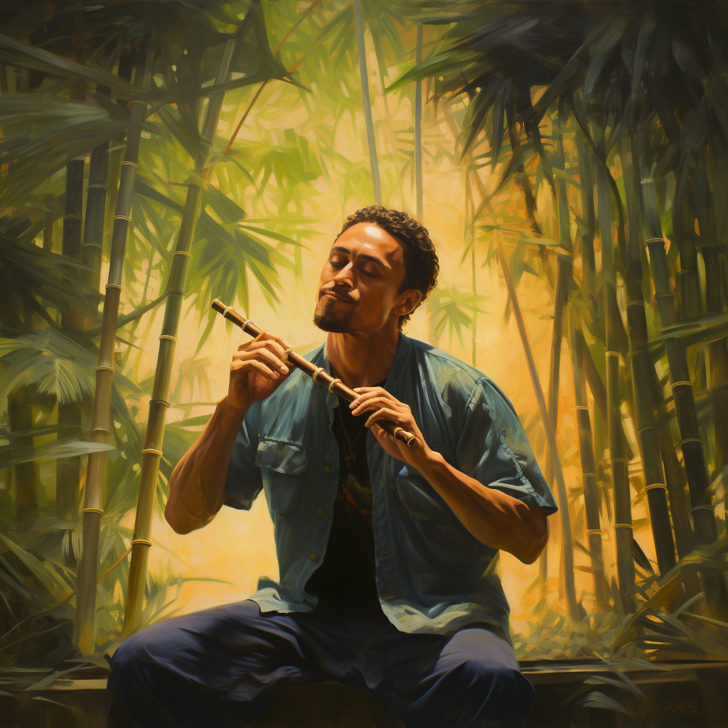 Bamboo flute player artwork