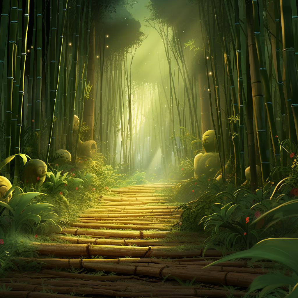 Bamboo Grove Pixar Style Cartoon Art