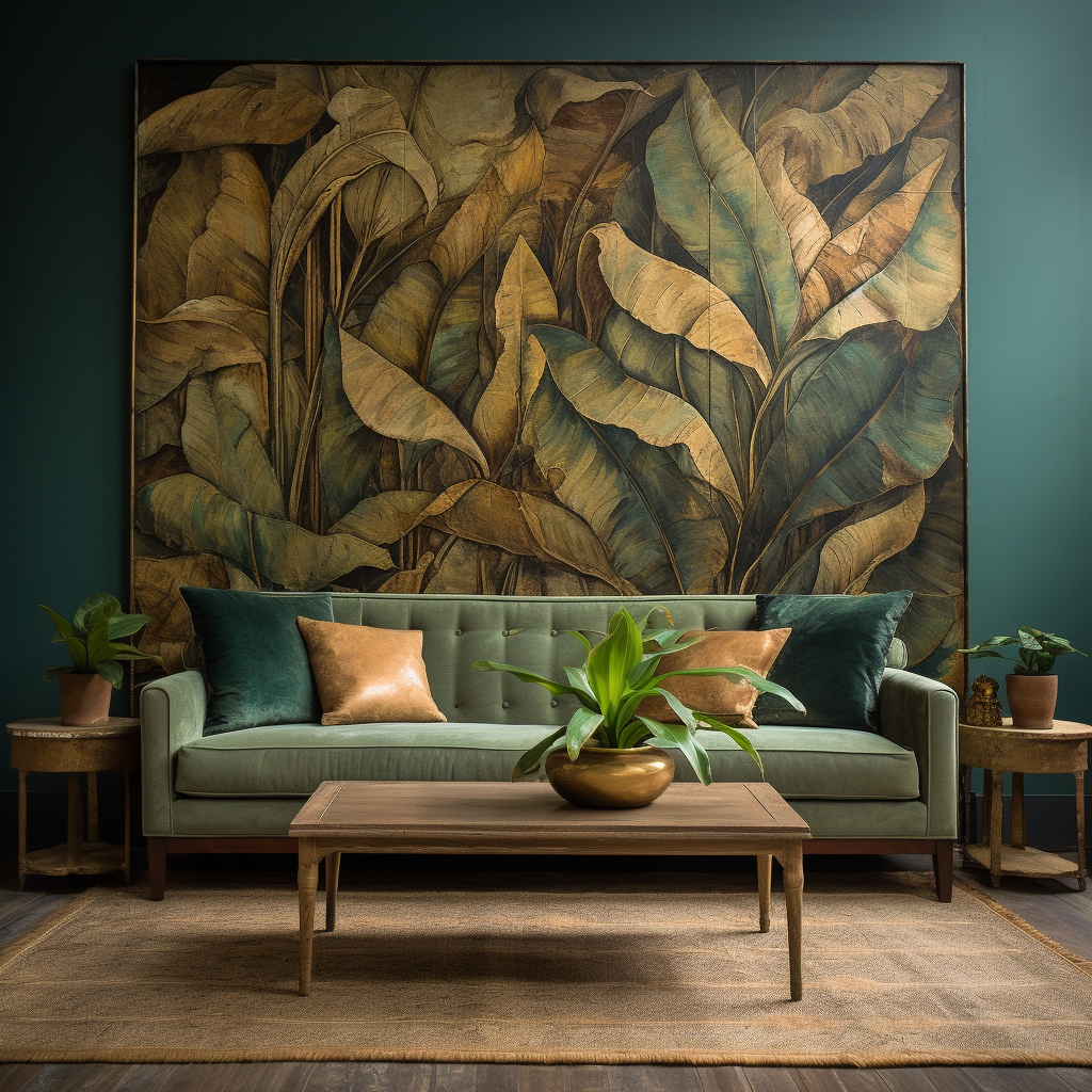 Antique banana leaf mural painting