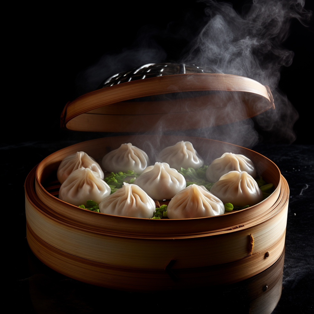 Steamed Bao Dumplings on Black Background