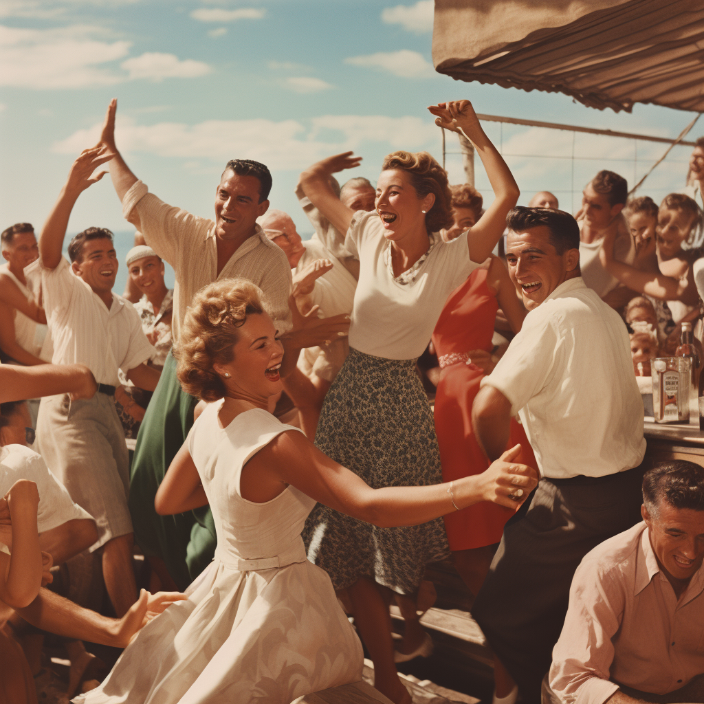 Group of people dancing at a tropical bar