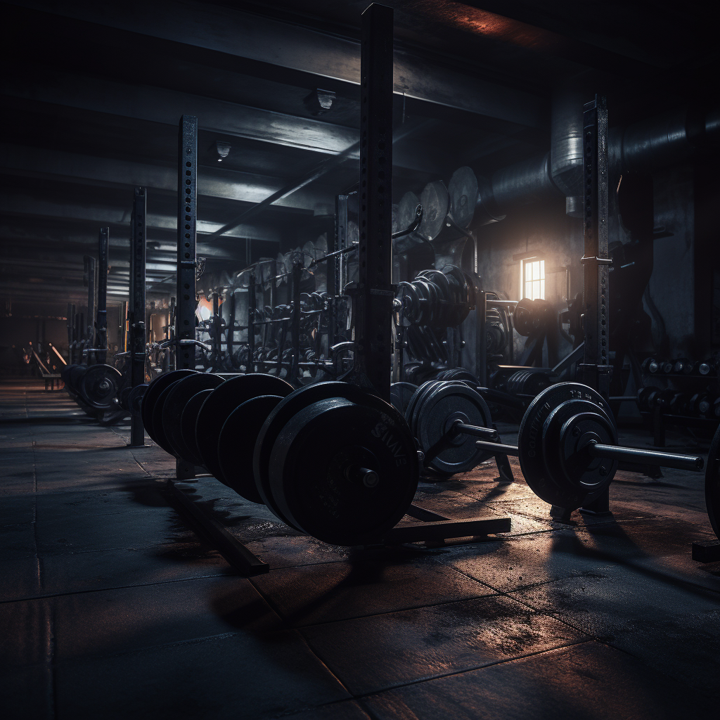 Barbells in a Dark Gym