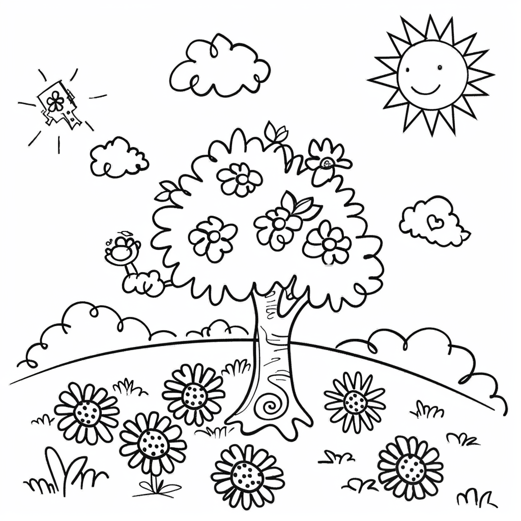 Simple tree coloring page for kids