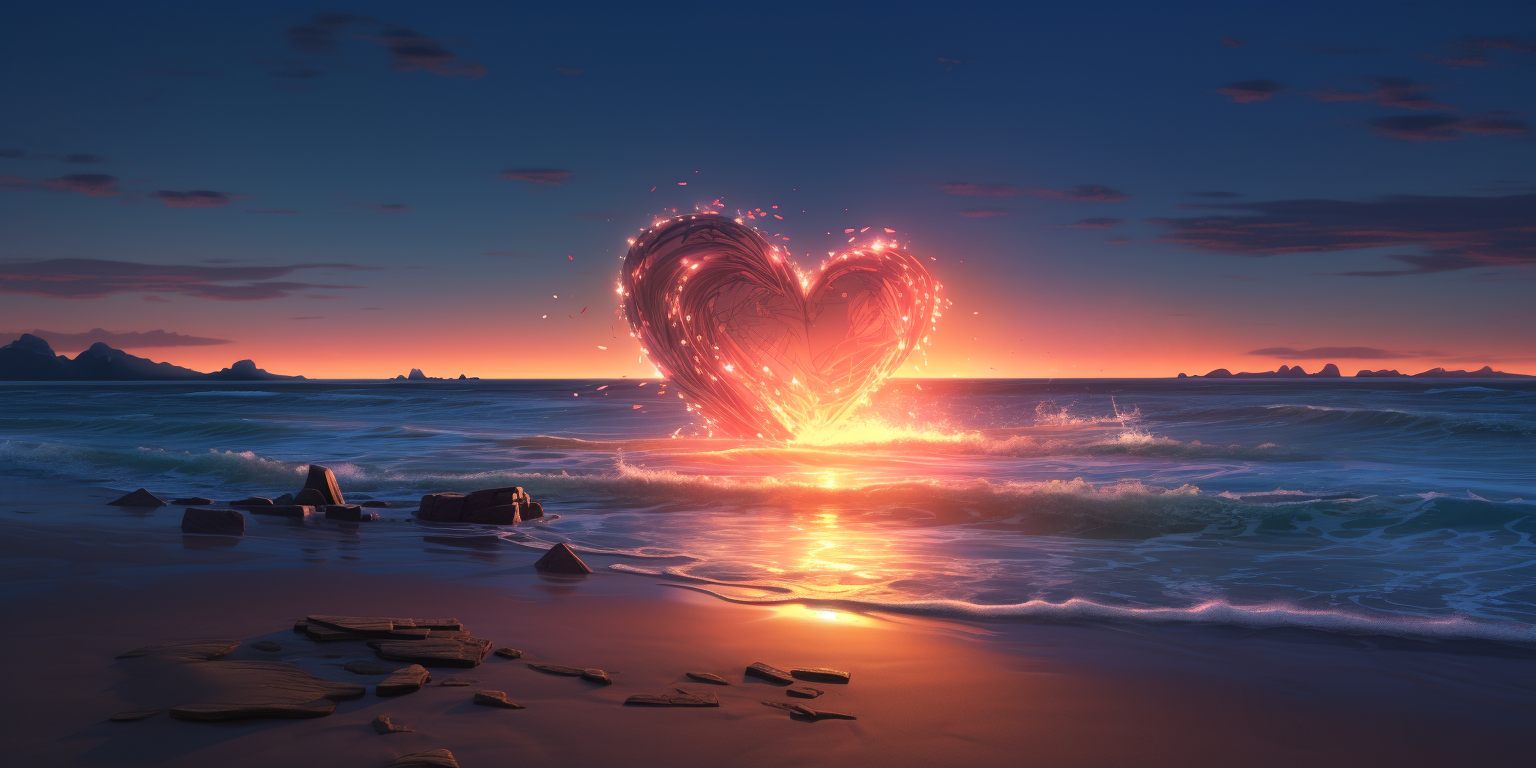 Beach inside heart with epic lighting