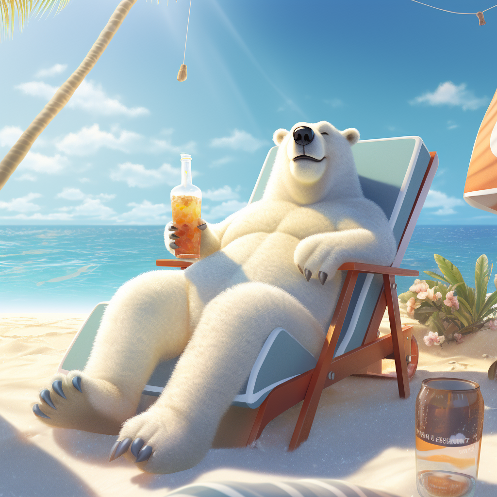 Cartoon polar bear enjoying a beach cocktail