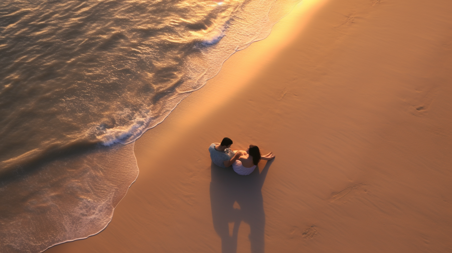 Loving couple enjoying beach sunset