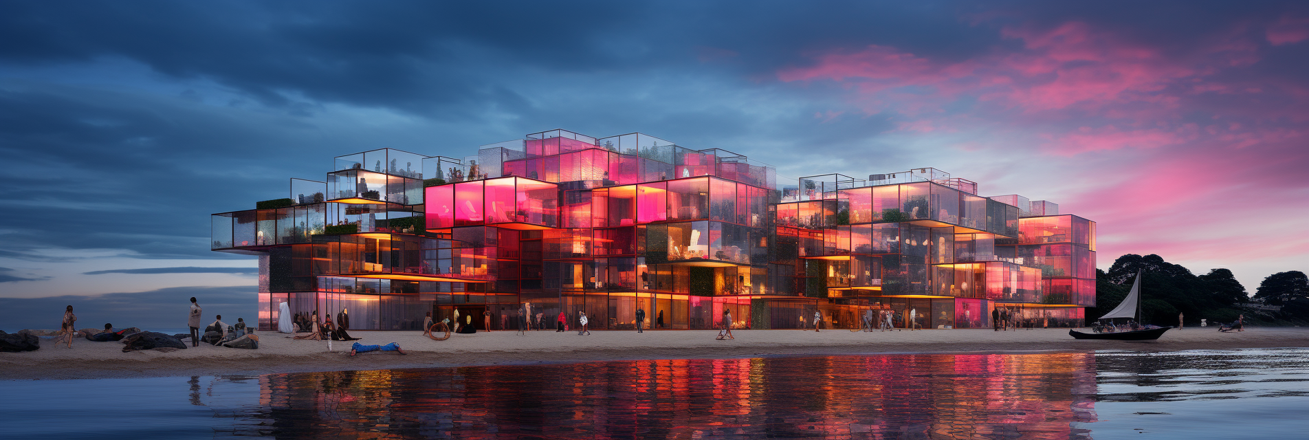 Vibrant coastal sunset architecture