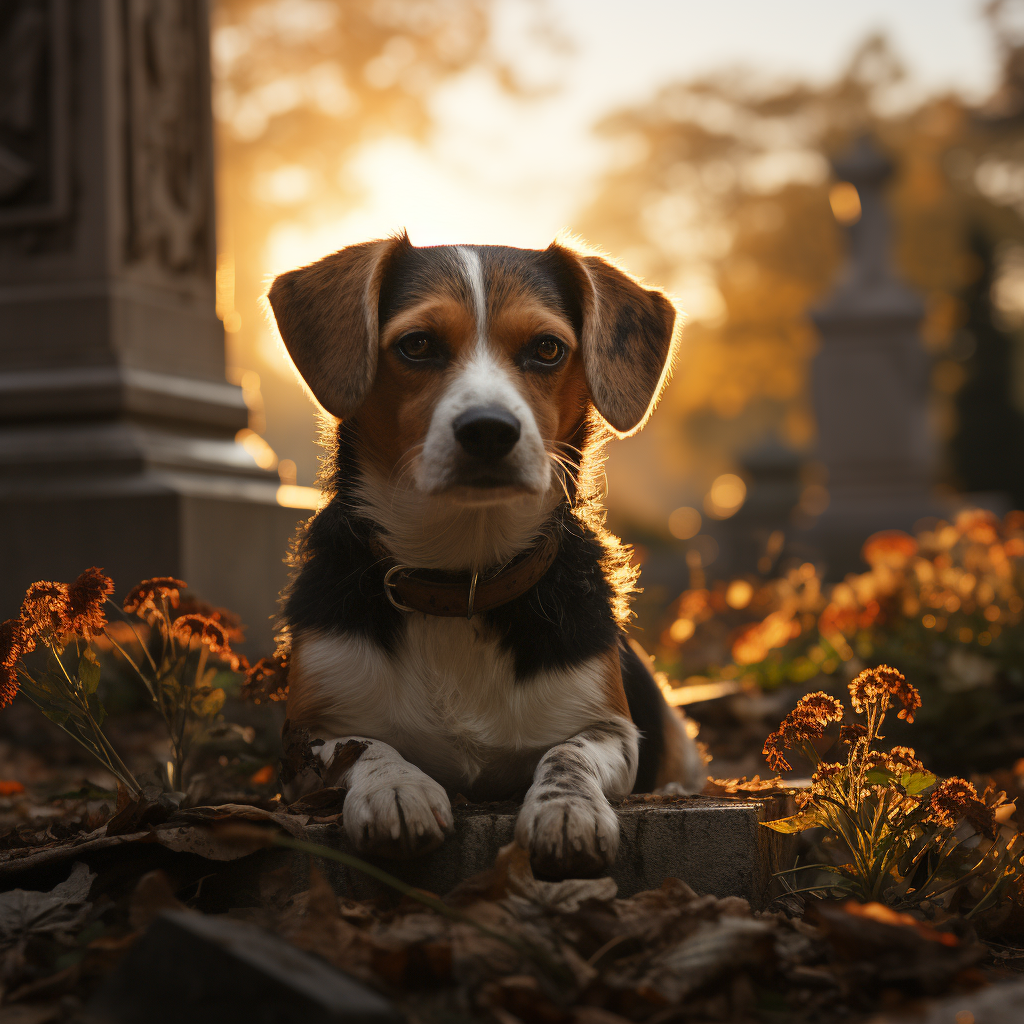 Cute Beagle in Cemetery