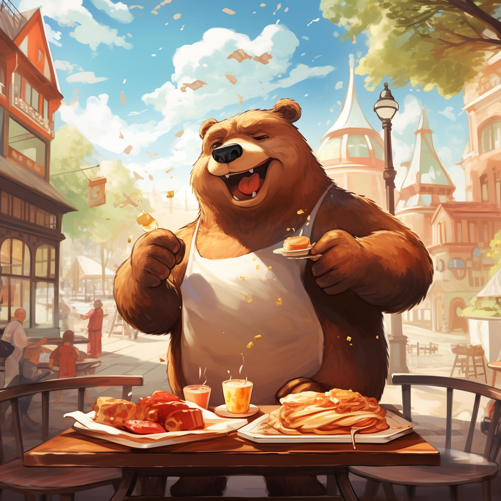 Bear enjoying juicy hamburger meal ?