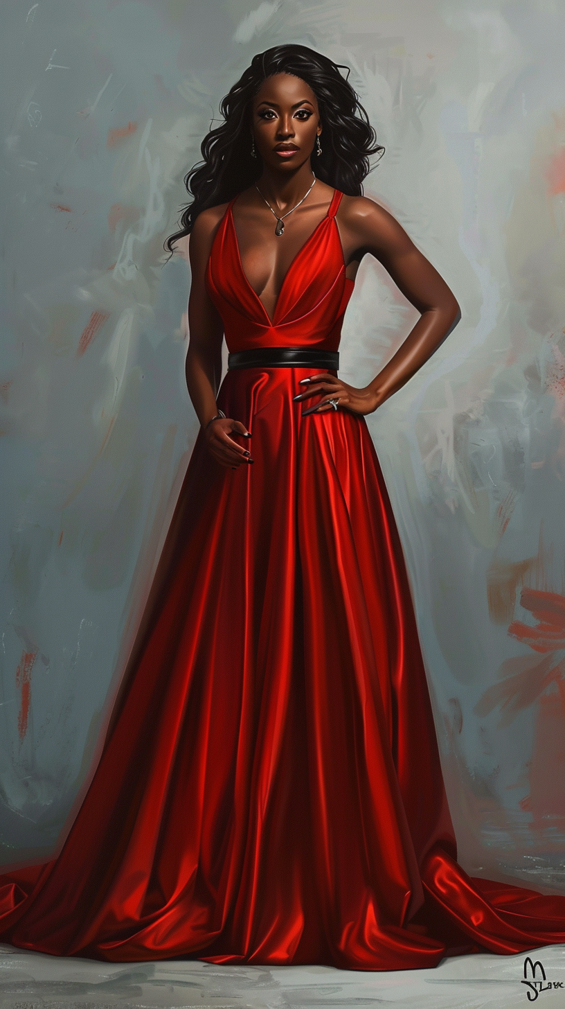 African American princess woman in red dress