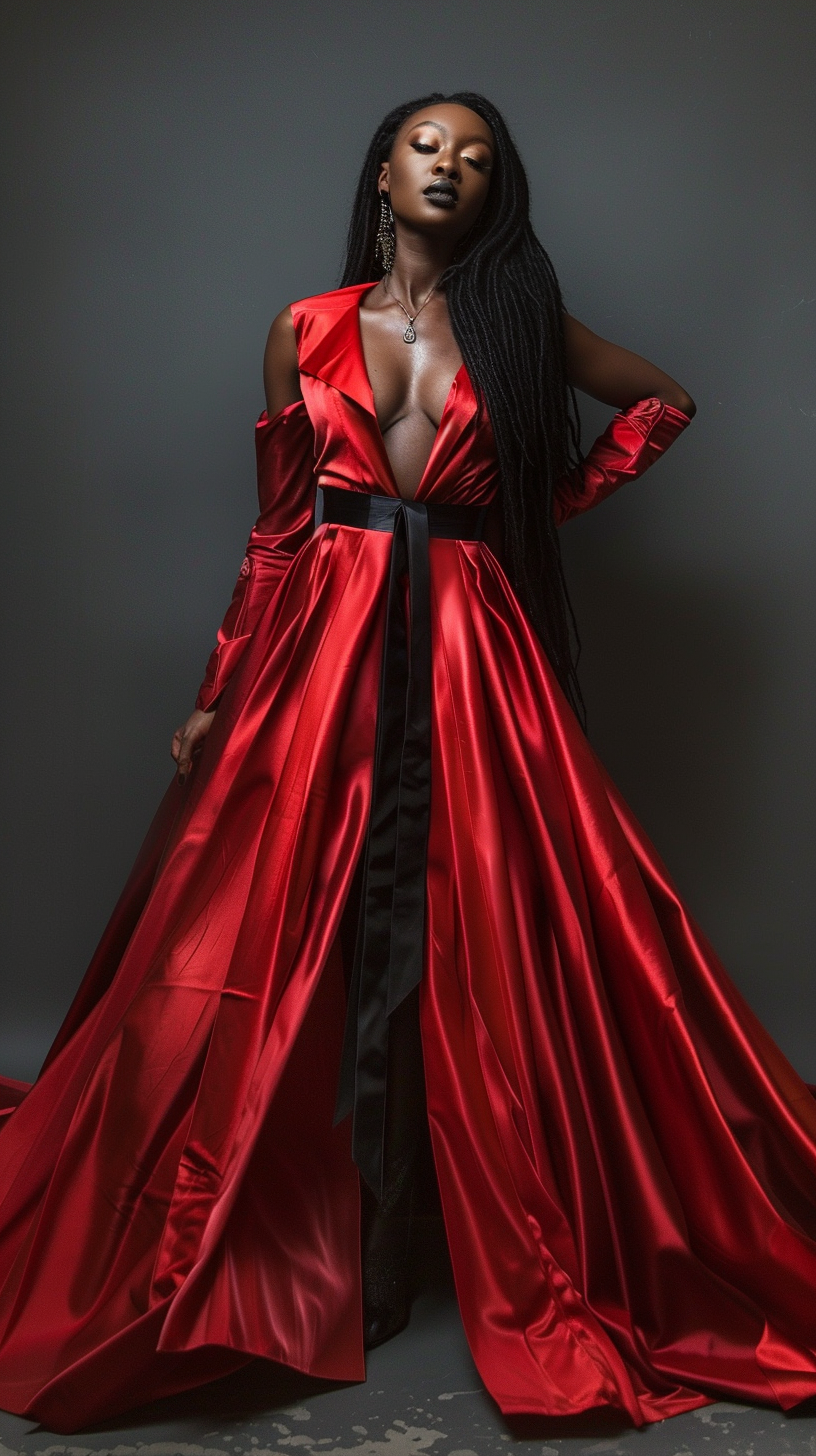 African American woman in red dress