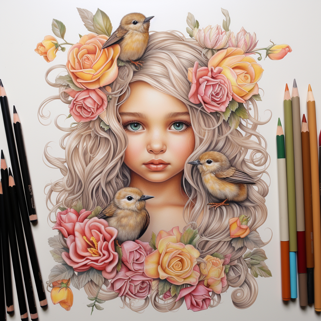 Blonde girl with flowers holding small birds