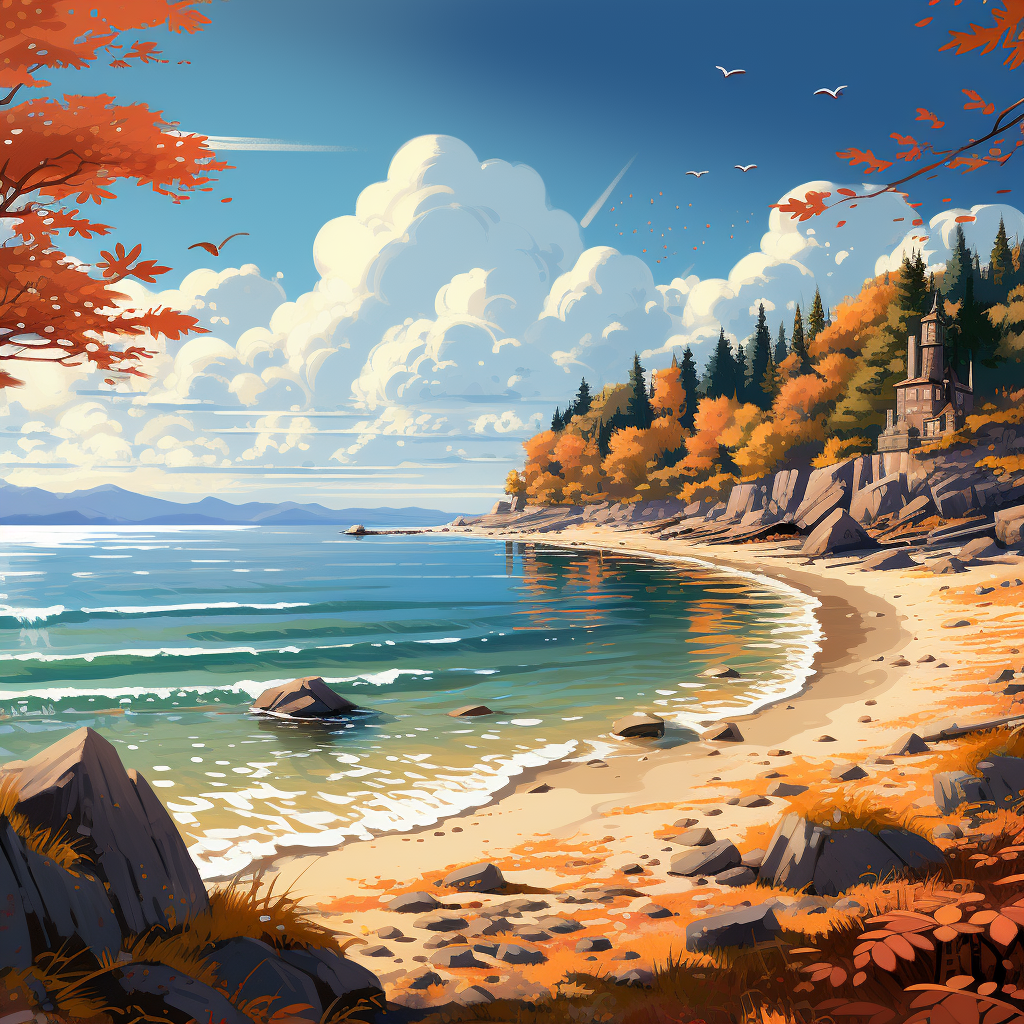 Serene beach scene on a fall day