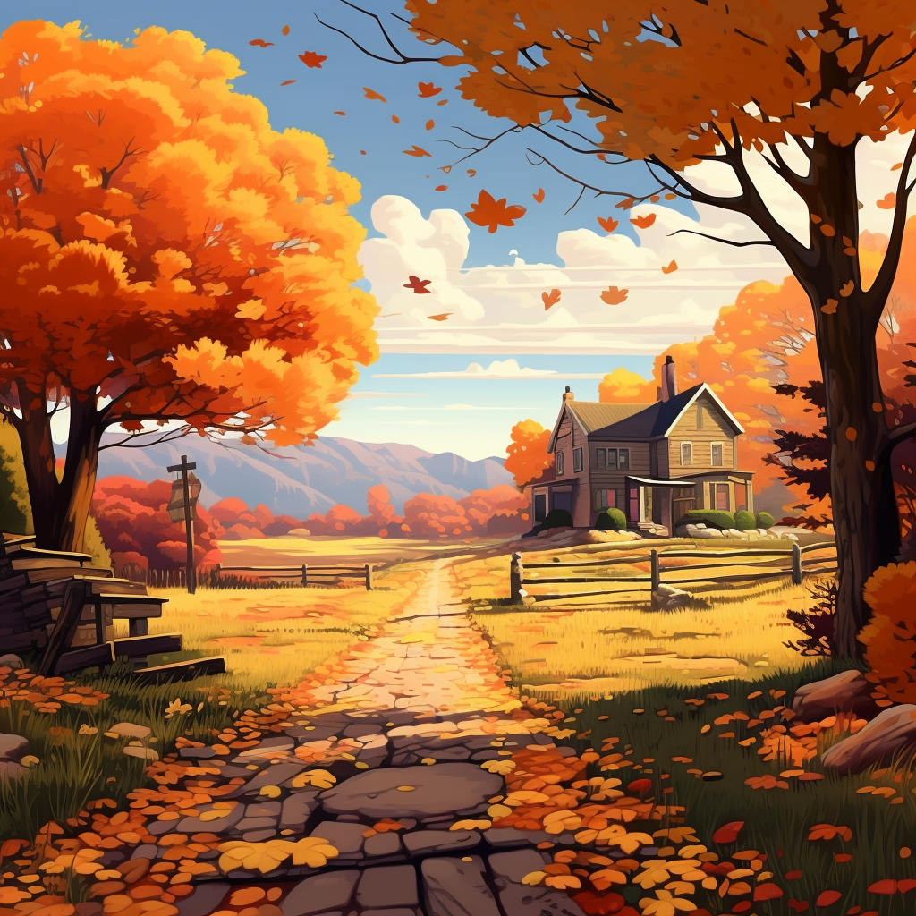 Vibrant autumn landscape illustration