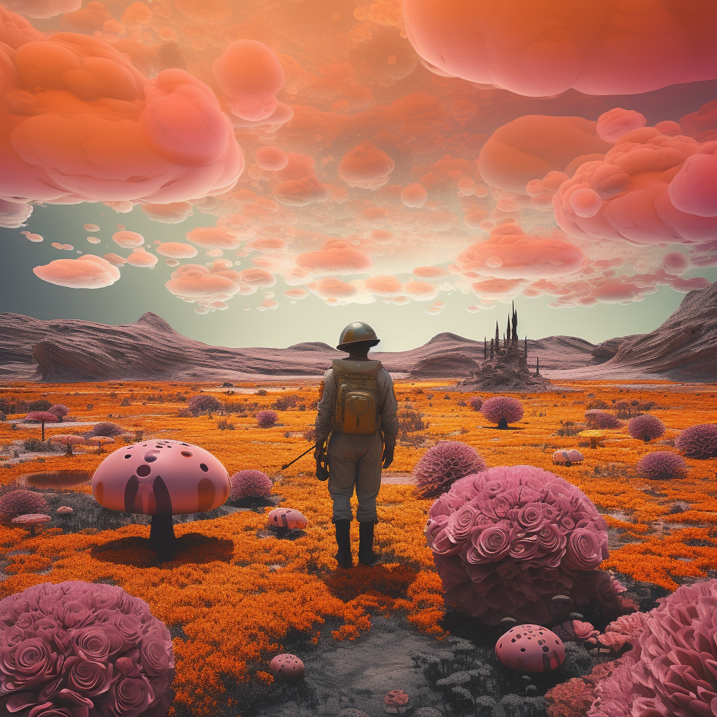 Vibrant fantasy landscape with sci-fi Westernpunk elements