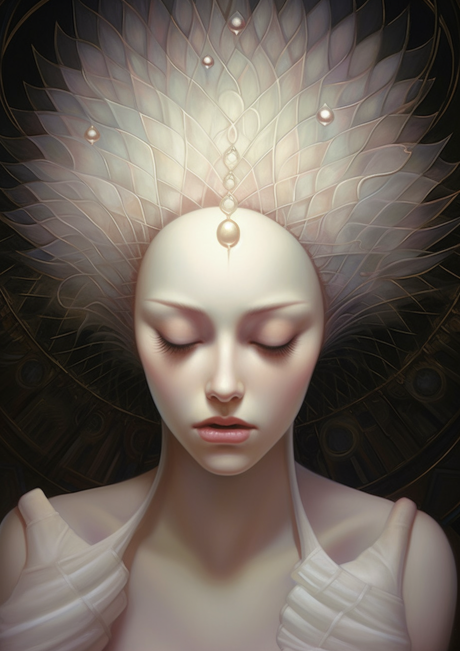 Lady with Porous Fractal Lattice Shell on Head