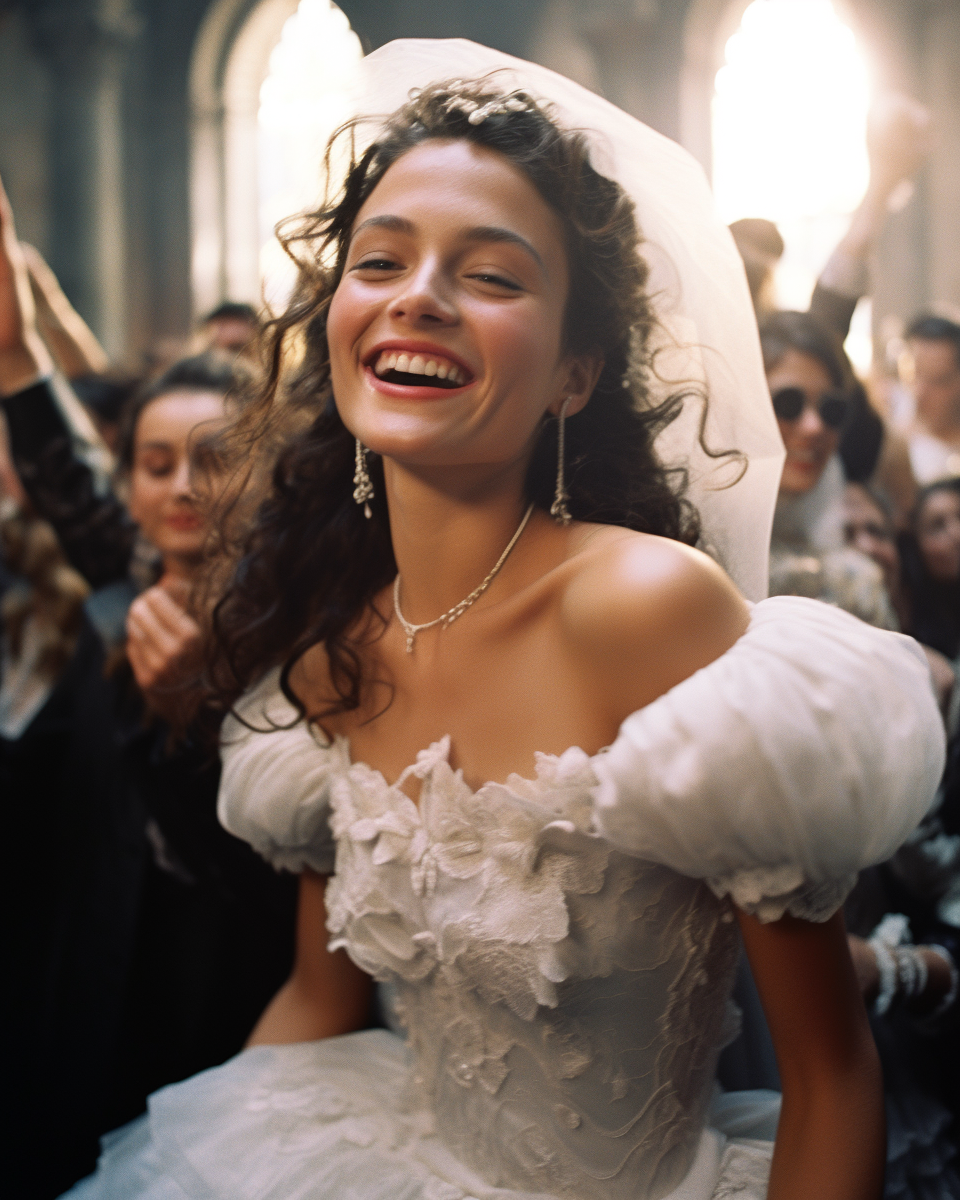 Young bride dancing with crowd