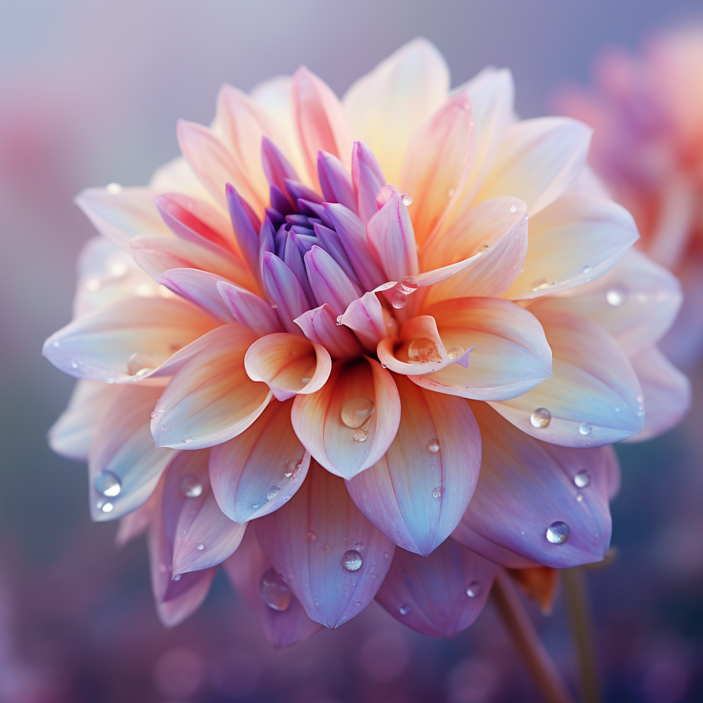 Zoom Flower with Blurred Background in Orange, Pink, Violet, Ice Blue