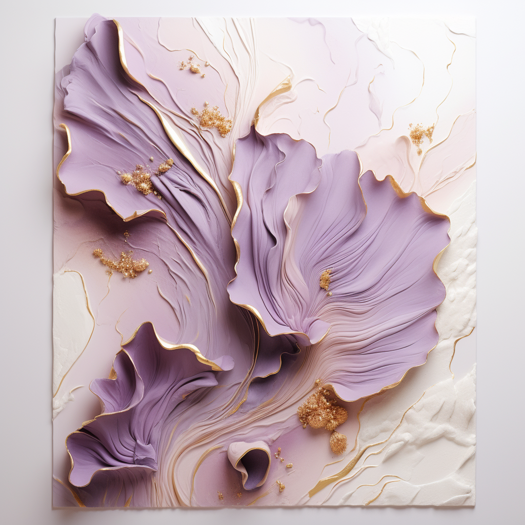 Plaster 3D Art with Mauve and Gold Strokes