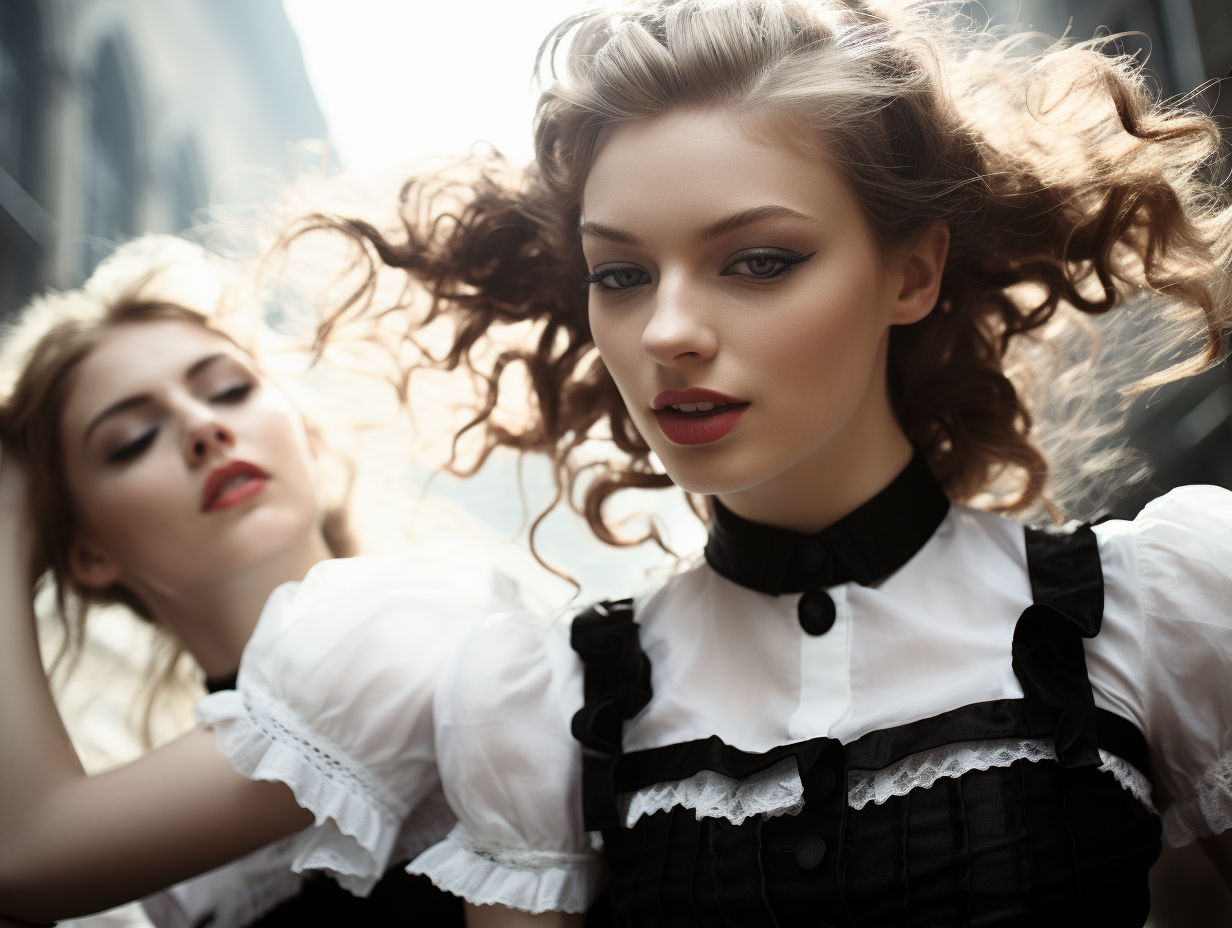 Swedish maids pulling hair in black and white