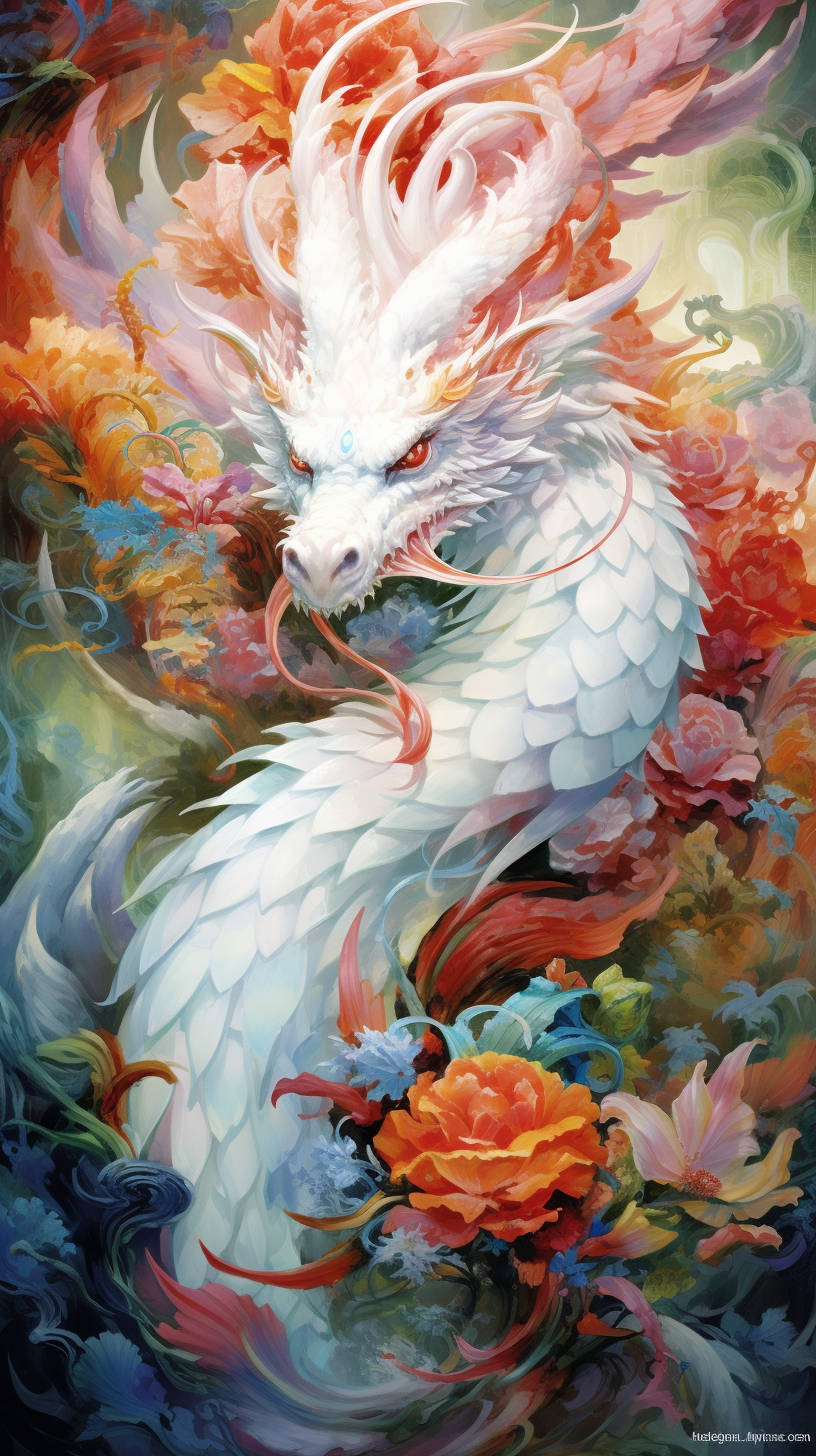 Brightly colored divine dragon illustration