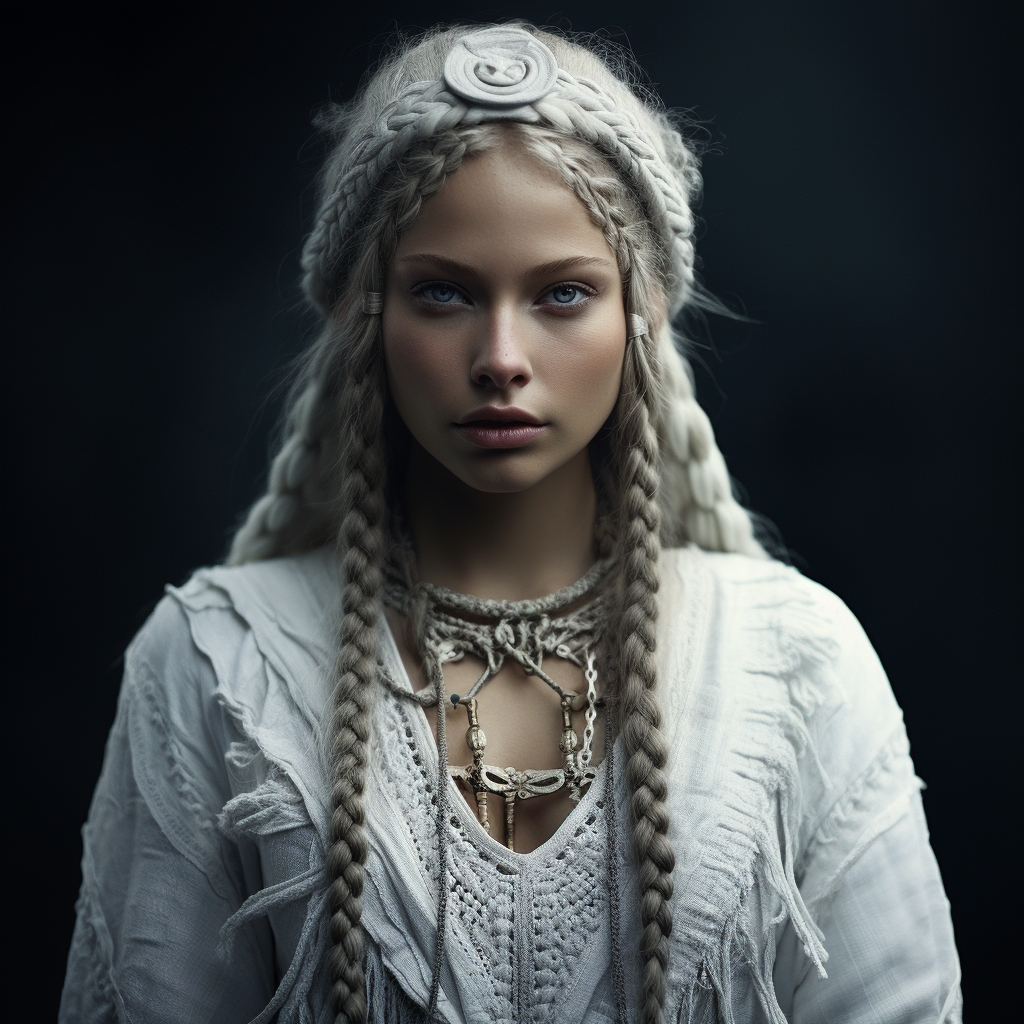 White Nordic Woman with Braids in Drippy Clothes