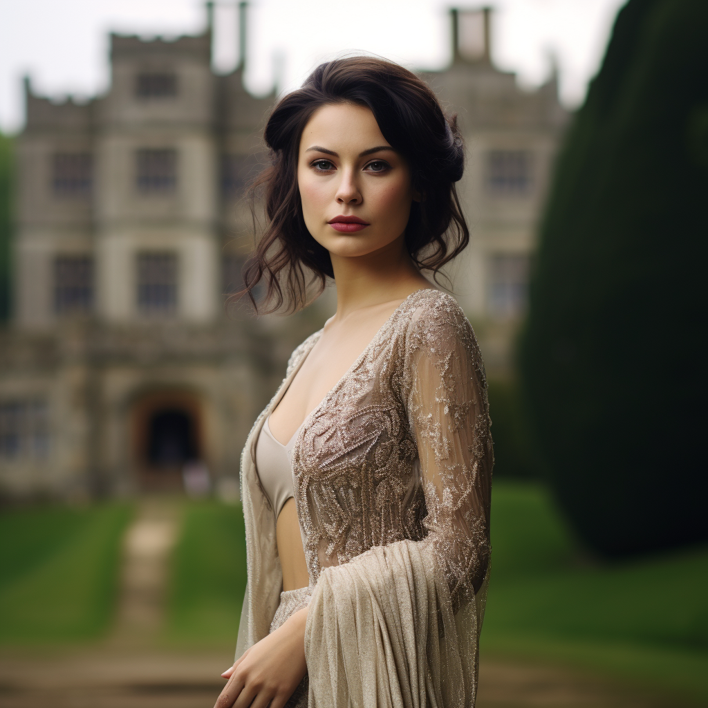 Elegant woman in castle gown