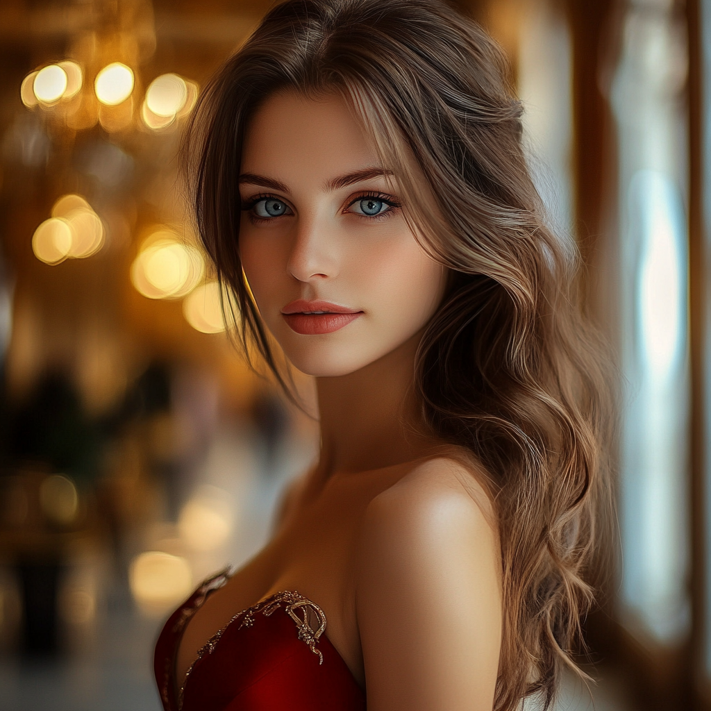 Beautiful woman in red gown