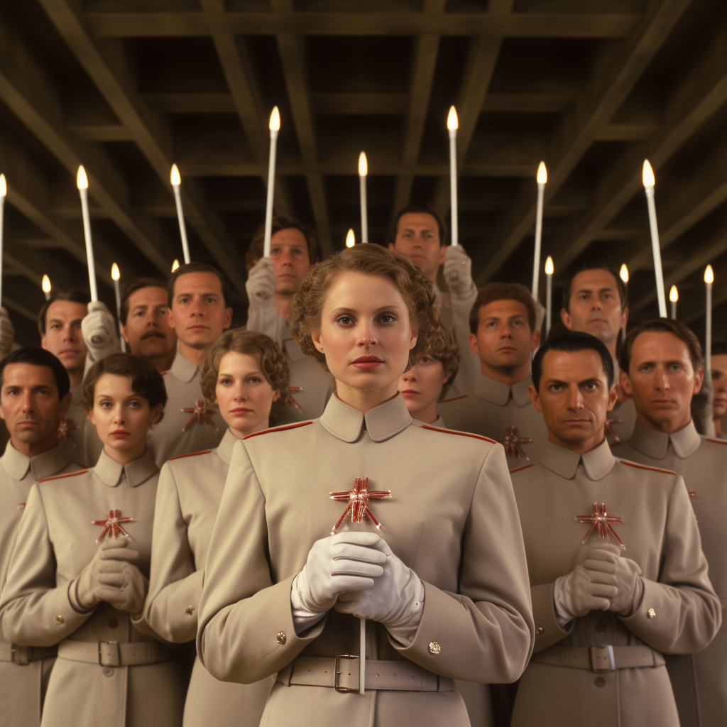 Group of People in Beige Uniform with Magic Wands