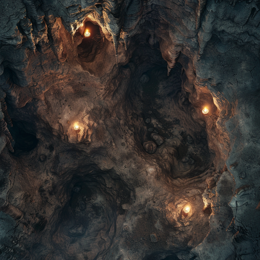 Dark Cave with Lighted Torches