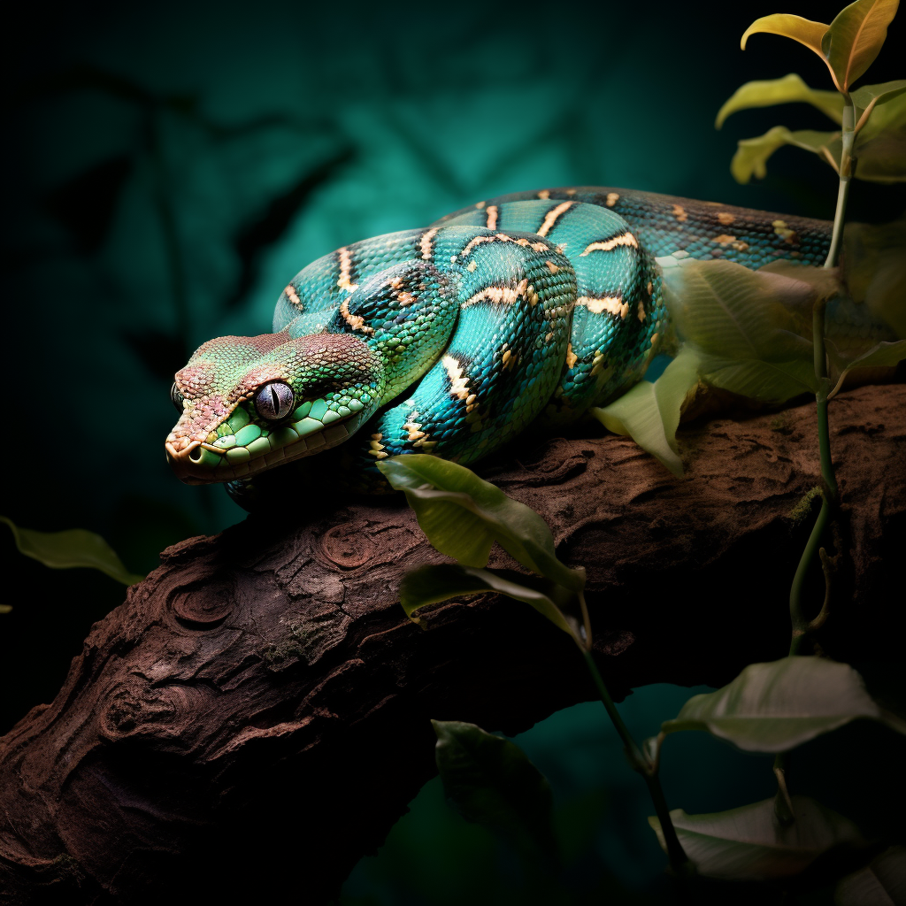 Bioluminescent Emerald Tree Boa in Jungle