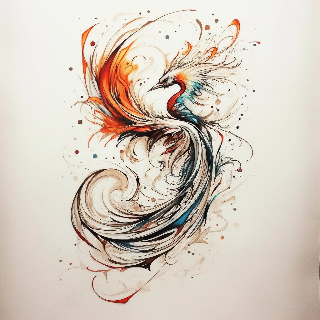 Minimalist bipolar phoenix tattoo design