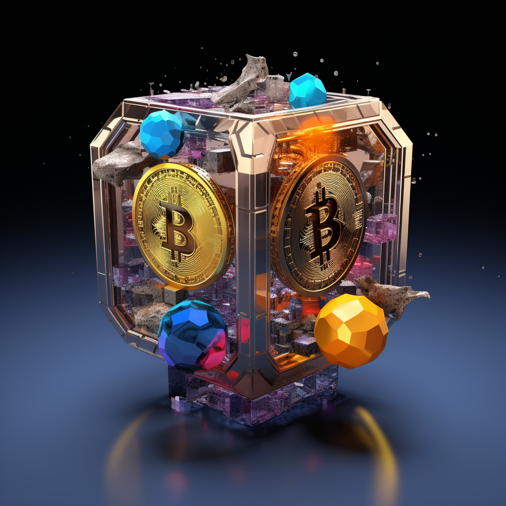 Bitcoin 3D Model on Moon Cubes