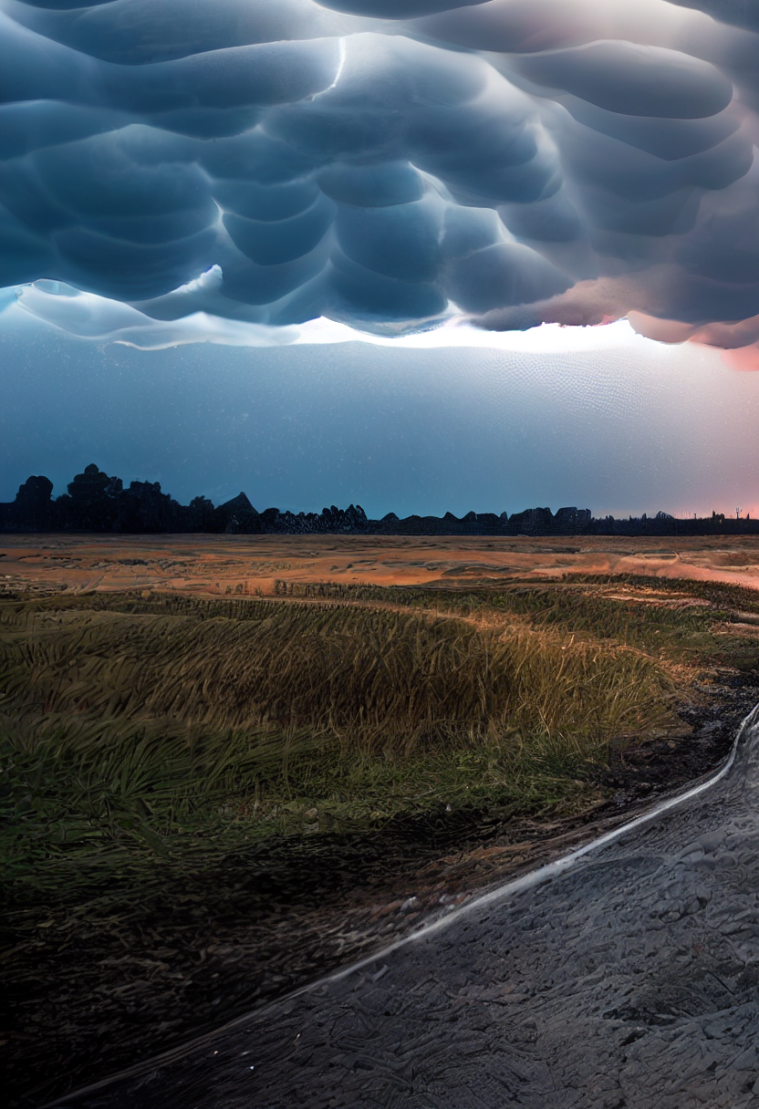 Intricate details of bizarre mammatus clouds