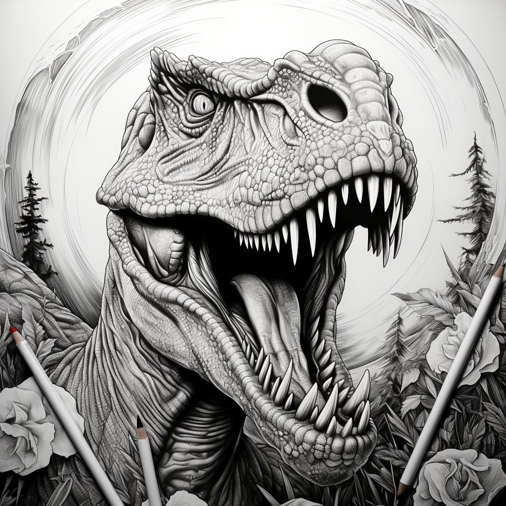 realistic dinosaurs in black and white