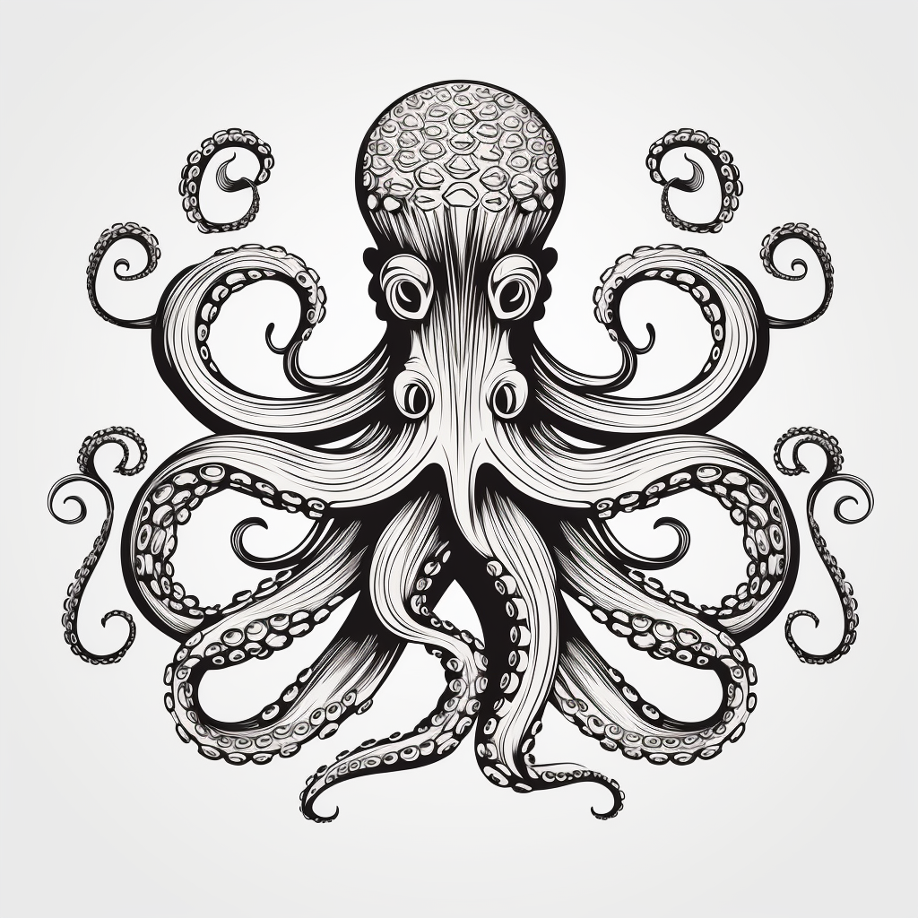 Simple Line Art of a Black and White Octopus