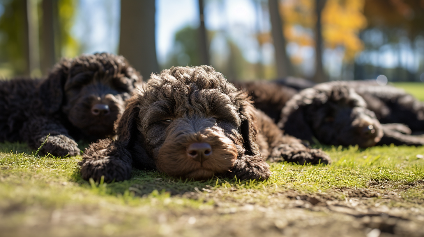 Adorable Black Apricot Labradoodle Puppies Sleeping